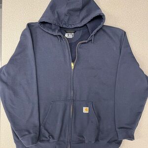 Carhartt Men’s Loose Fit Full-Zip Sweatshirt Hoodie, Navy Blue, Size_2XL